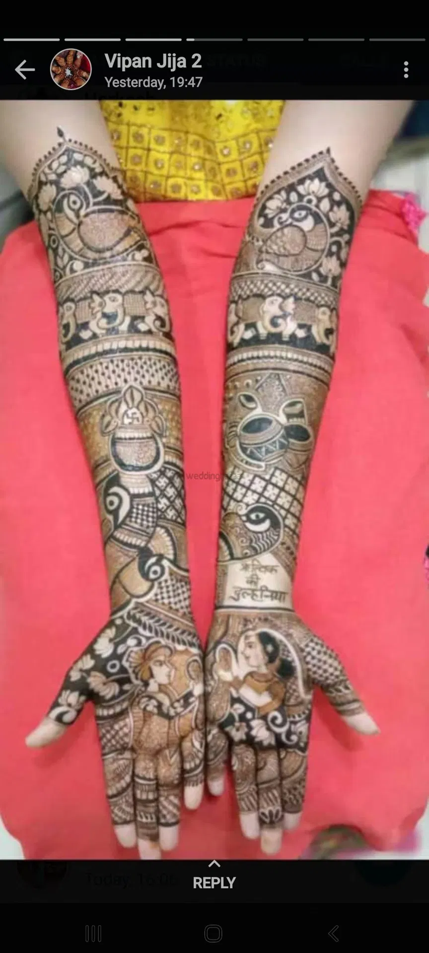 Full Hand Mehndi Design with Figures and Hearts