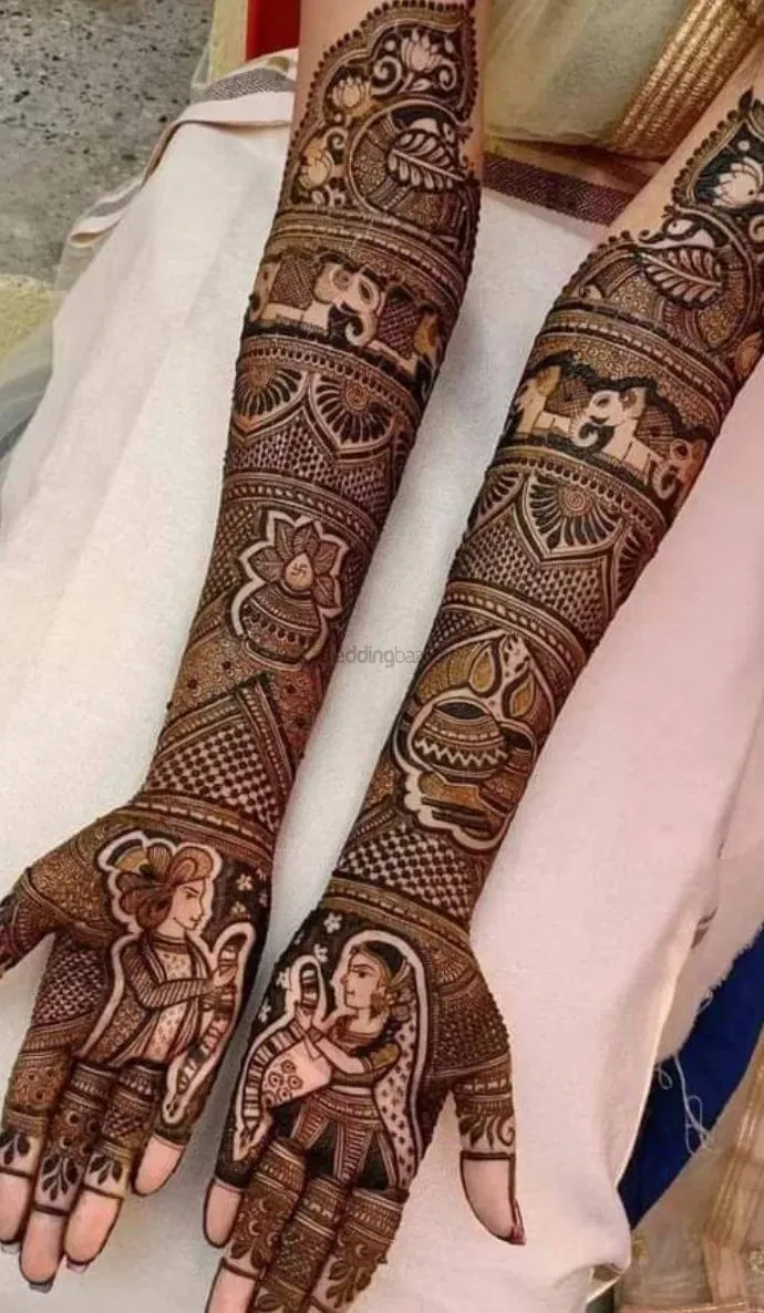 Heavy Full Hand Mehndi Design with Figures