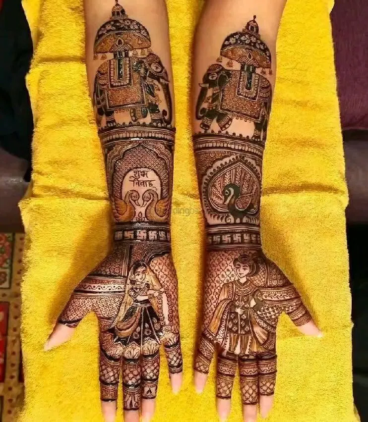 Front Hand Mehndi Design with Figures (2)