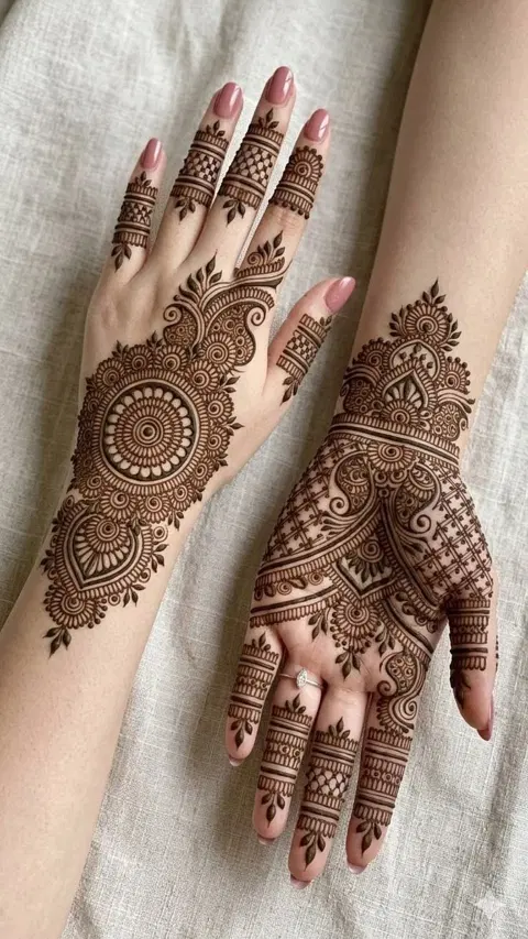 arabic bridal circle back hand mehndi design