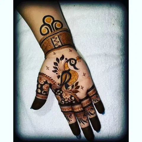 peacock front hand mehndi design