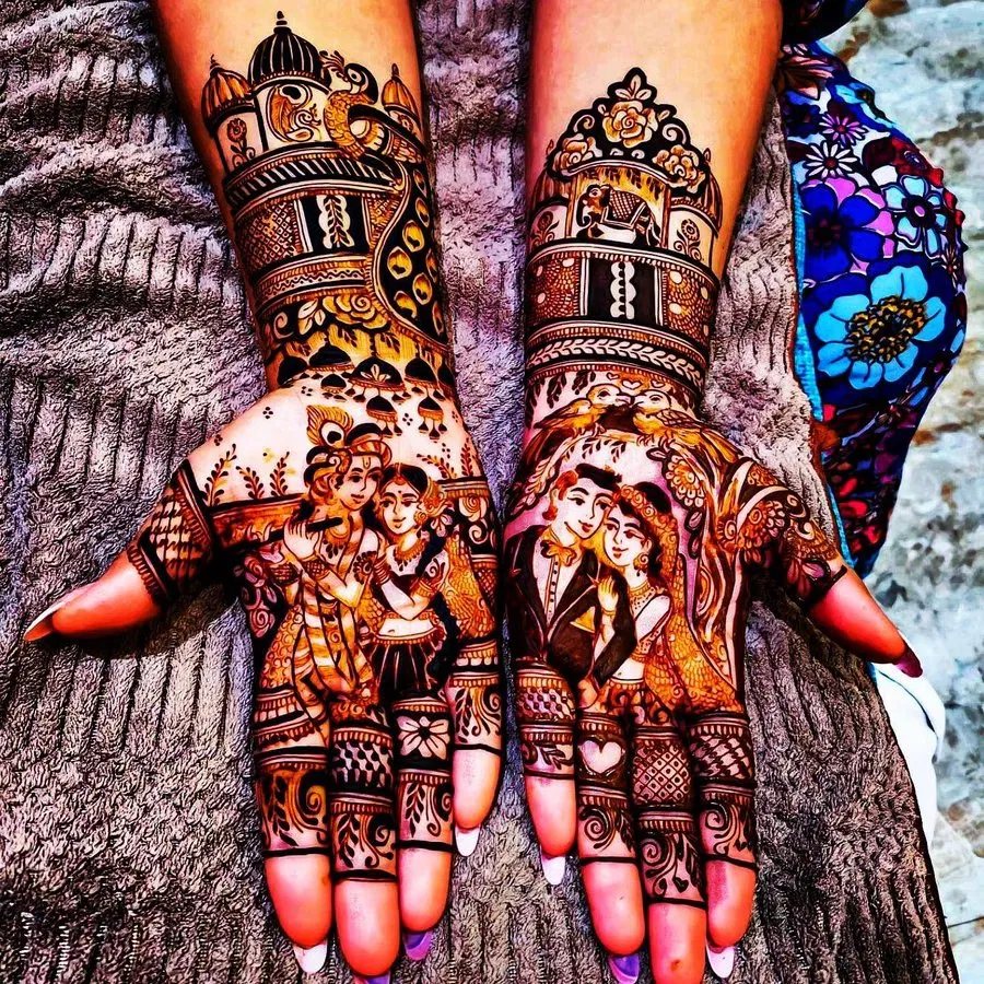 Back Hand Mehndi Design with Figures