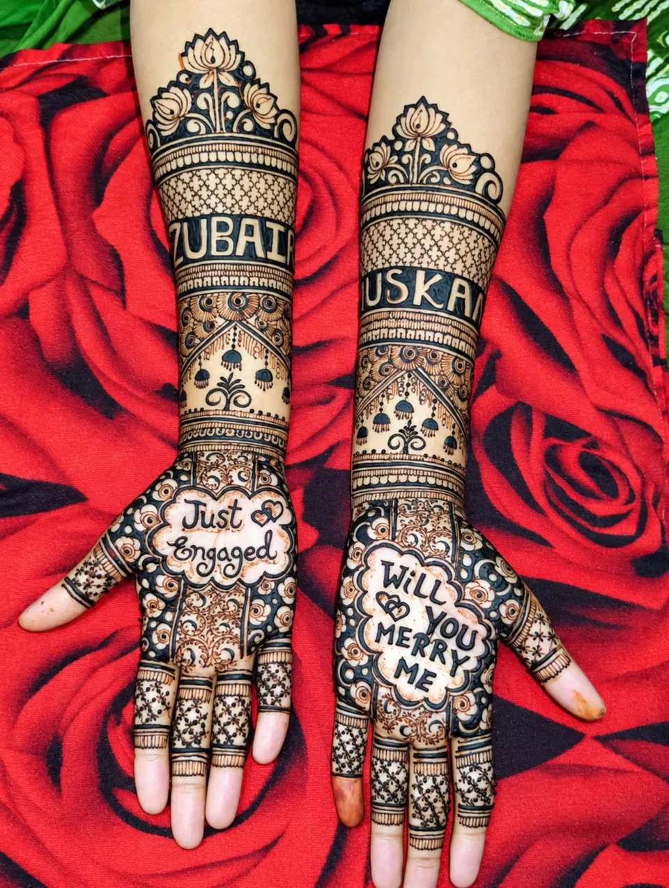 Full Hand Mehndi Design with Figures and Hearts (6)
