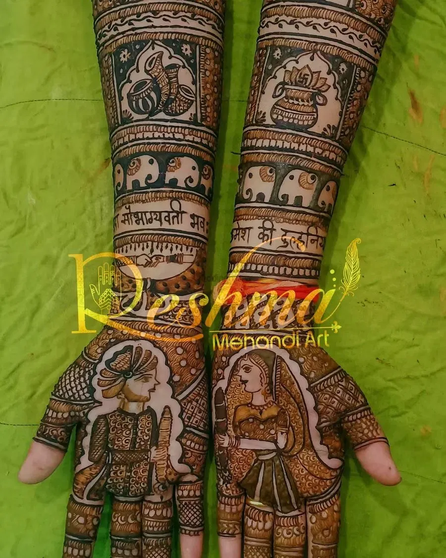 Heavy Full Hand Mehndi Design with Figures