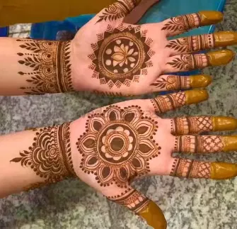 Front Hand Mehndi Design with Gol Tikki