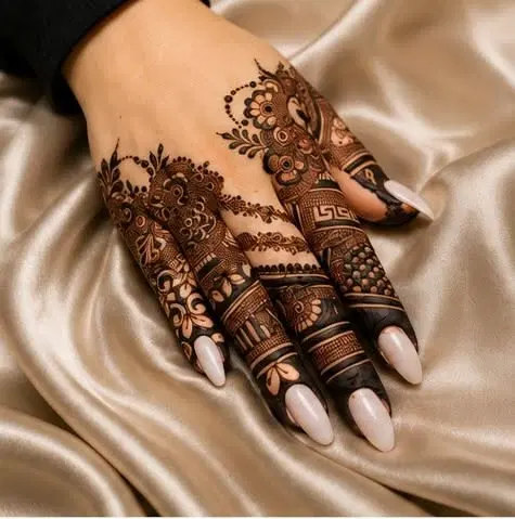 aesthetic bridal circle back hand mehndi design