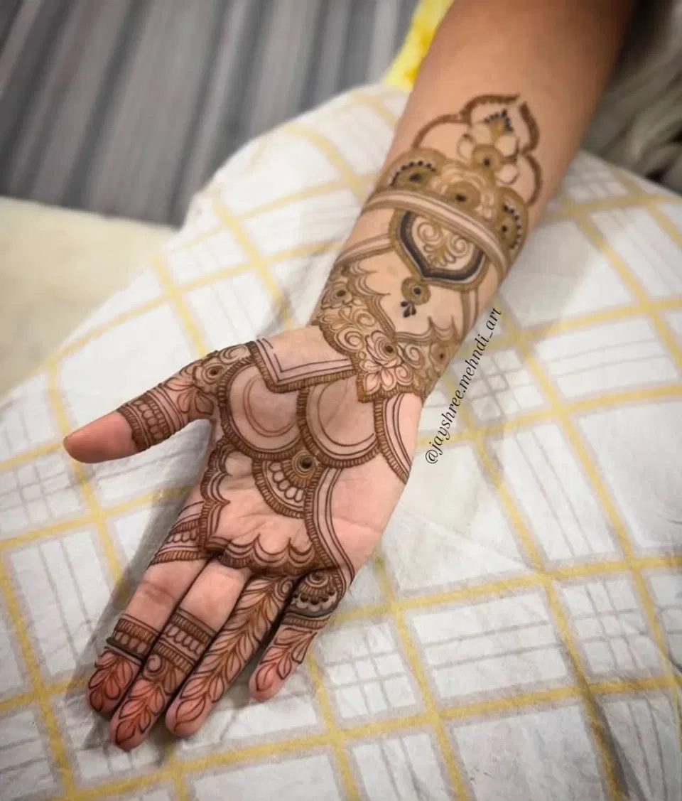Front Hand Mehndi Design with Hearts