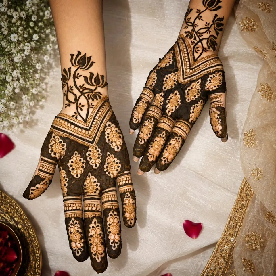Back Hand Mehndi Design with Hearts