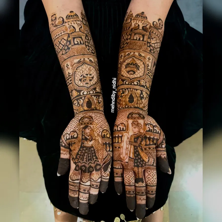 Front Hand Mehndi Design with Figures