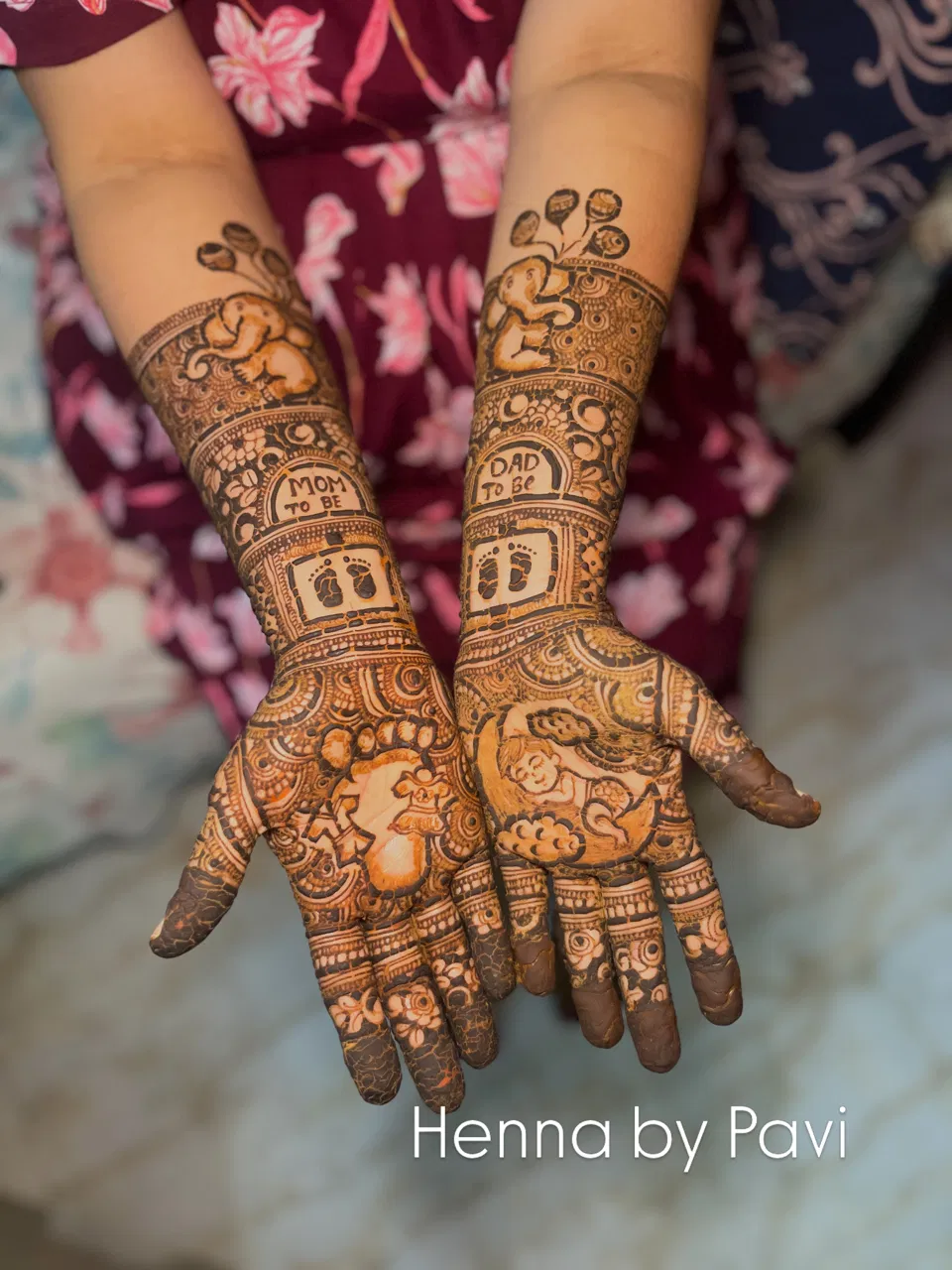 Full Hand Mehndi Design with Figures and Hearts