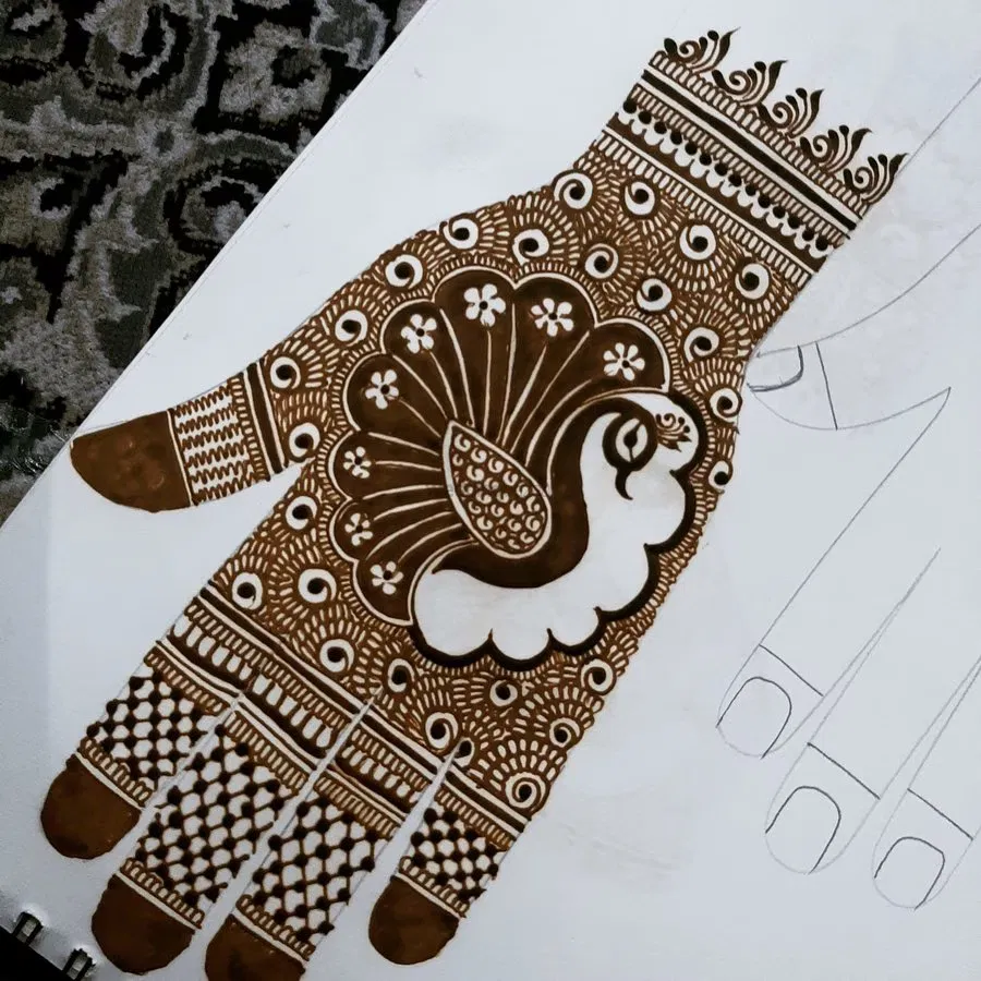 Front Hand Mehndi Design with Peacock