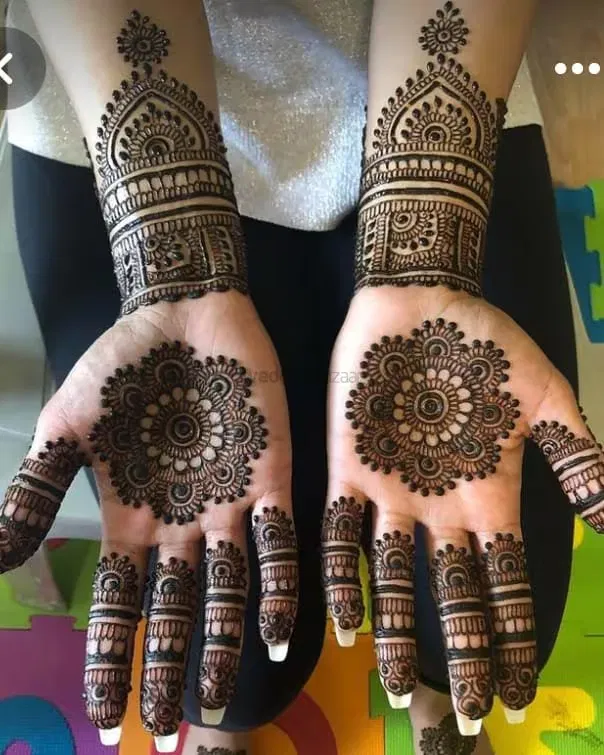 Front Hand Mehndi Design with Gol Tikki