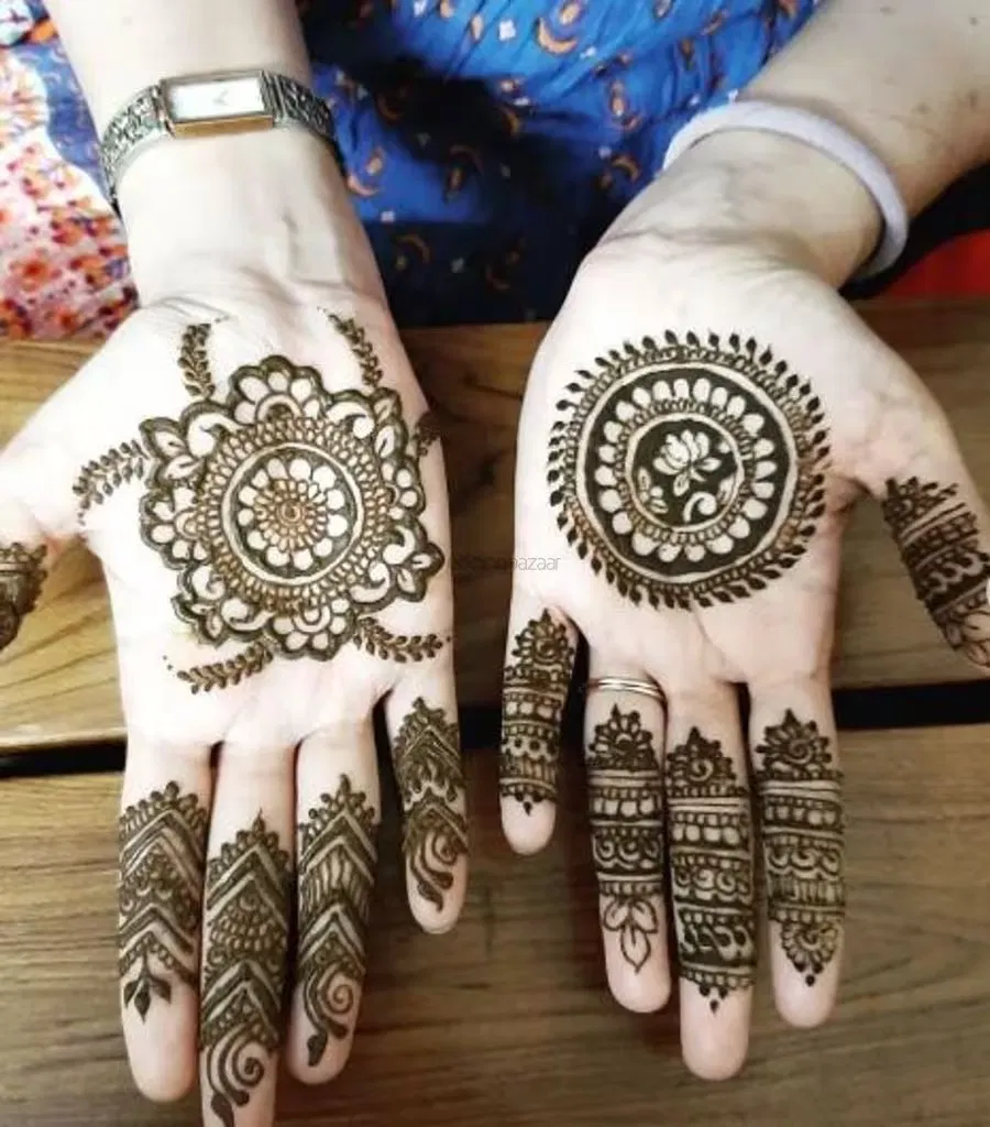 Simple Finger Mehndi Design with Gol Tikki