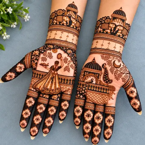 bridal peacock front hand mehndi design