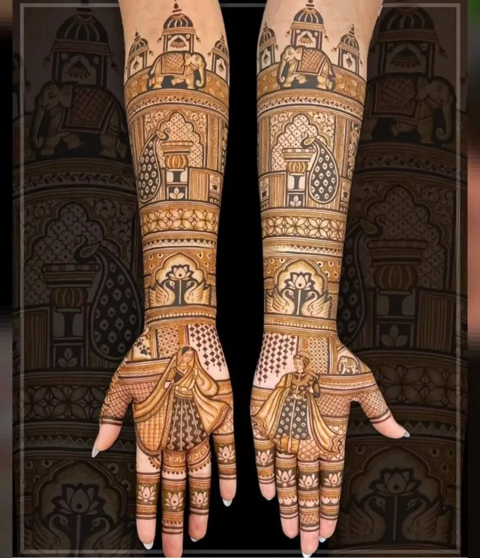 Bridal Front Hand Mehndi Design with Figures (39)
