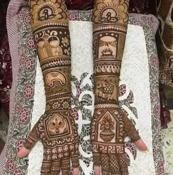 Heavy Full Hand Mehndi Design with Figures