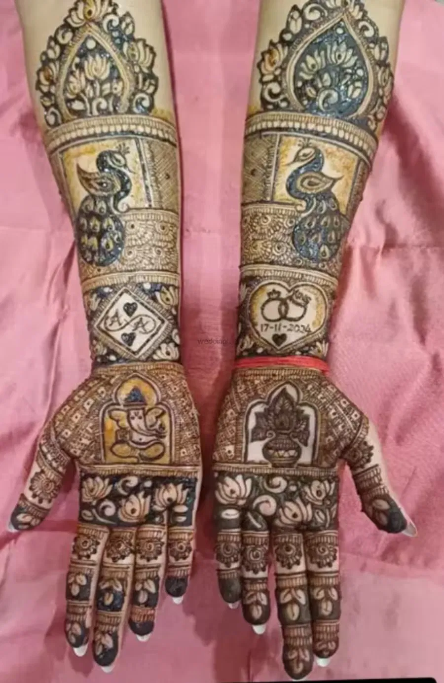 Full Hand Mehndi Design with Figures and Peacock (11)