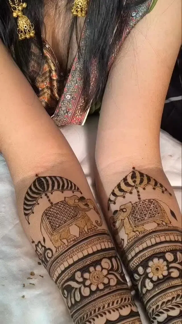 Back Hand Mehndi Design with Deity, Figures and Peacock