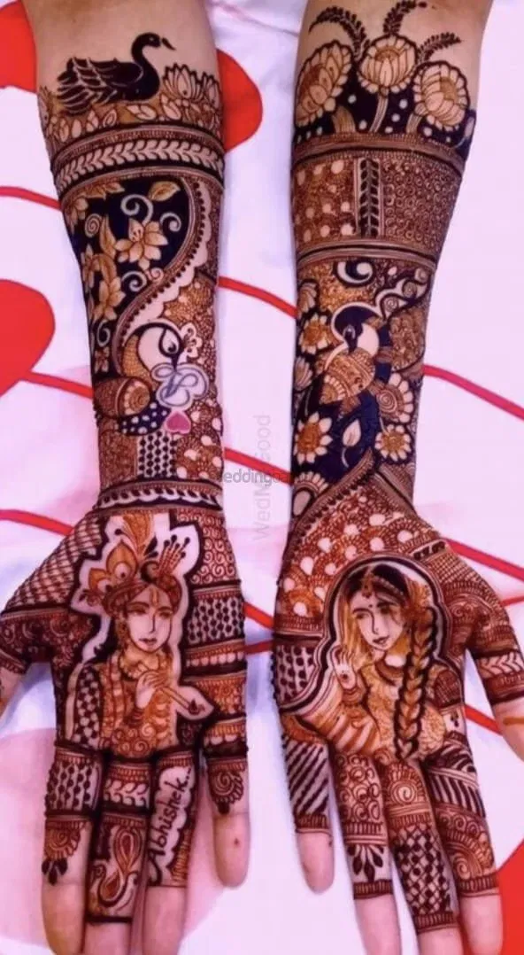 Back Hand Mehndi Design with Figures and Hearts
