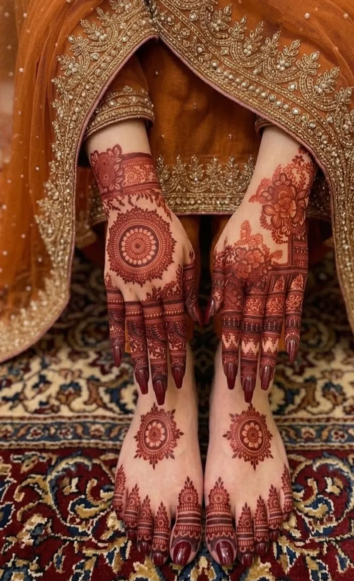 Bridal Pakistani Foot Mehndi Design with Gol Tikki