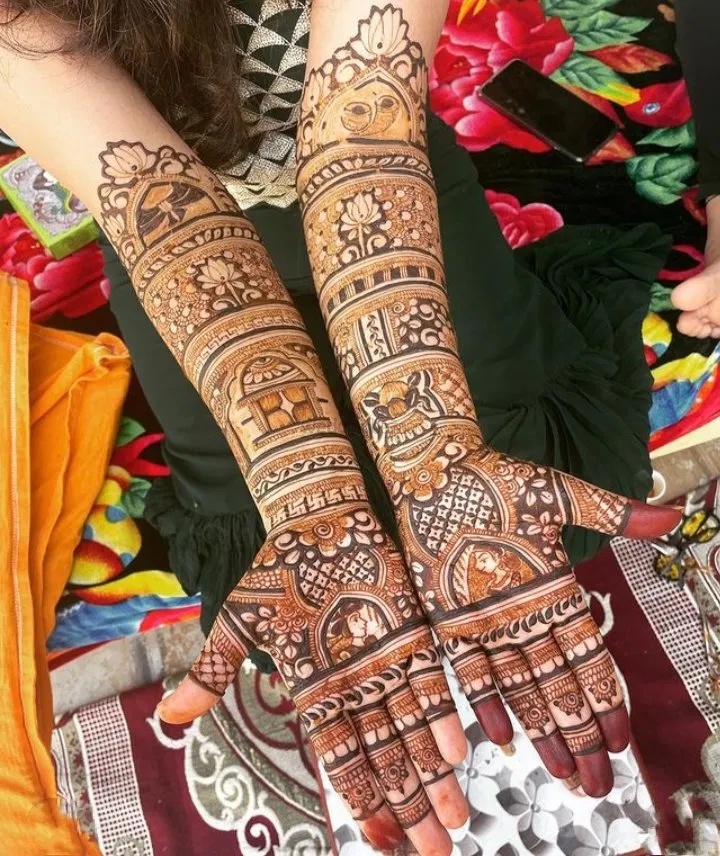Full Hand Mehndi Design with Figures (2)