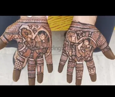 Mehndi Design with Figures and Hearts