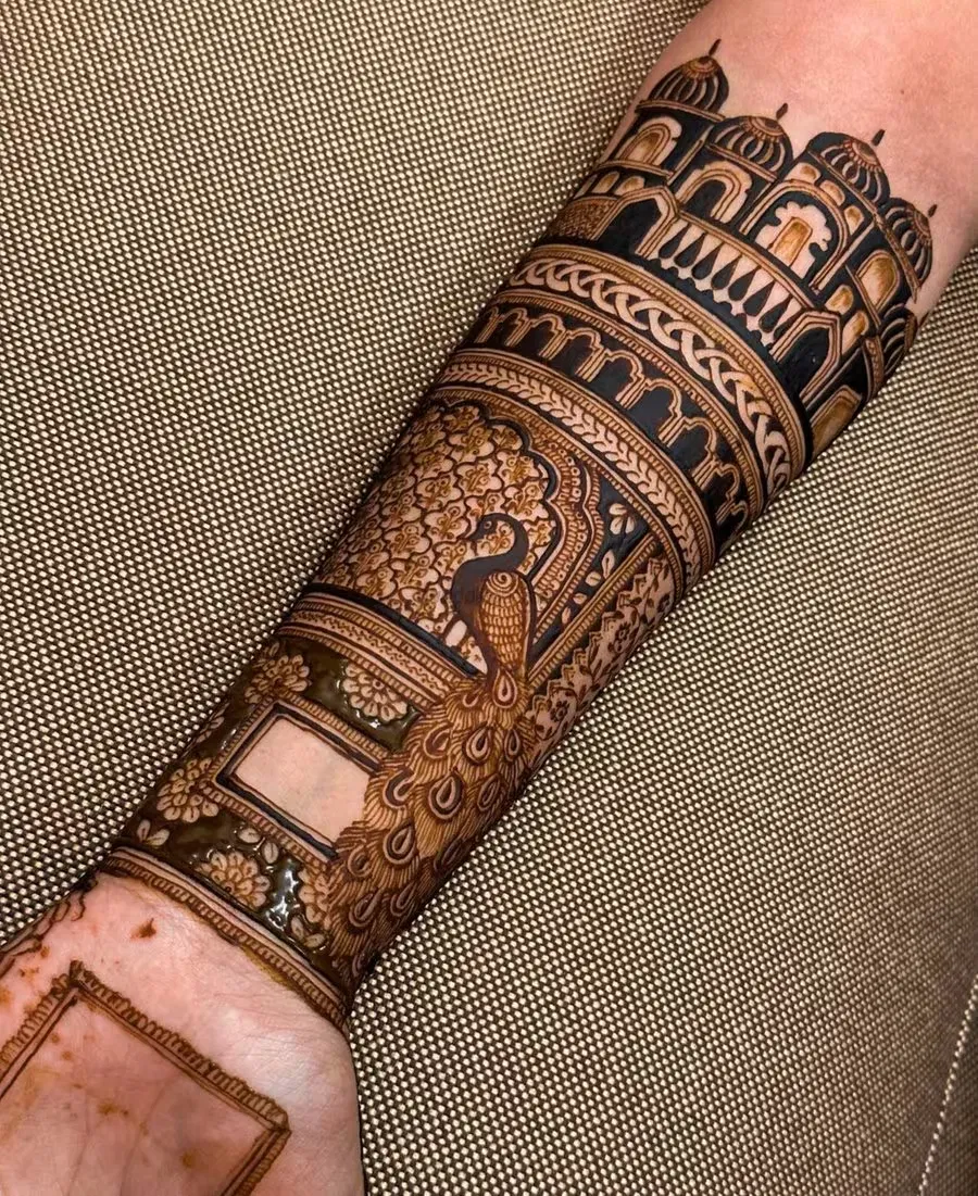 Full Hand Mehndi Design with Peacock