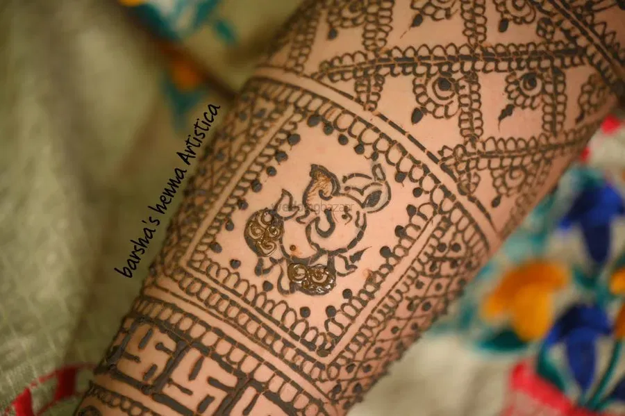 Full Hand Mehndi Design with Figures and Lotus