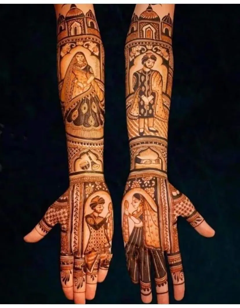 Front Hand Mehndi Design with Figures