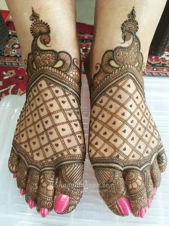 Foot Mehndi Design with Figures and Hearts