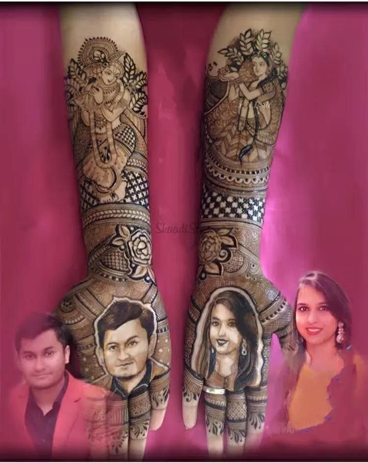 Heavy Mehndi Design with Figures and Hearts