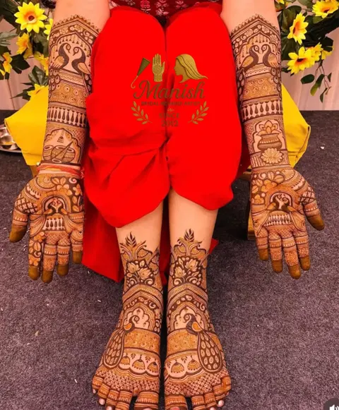 bridal indian figure back hand mehndi design