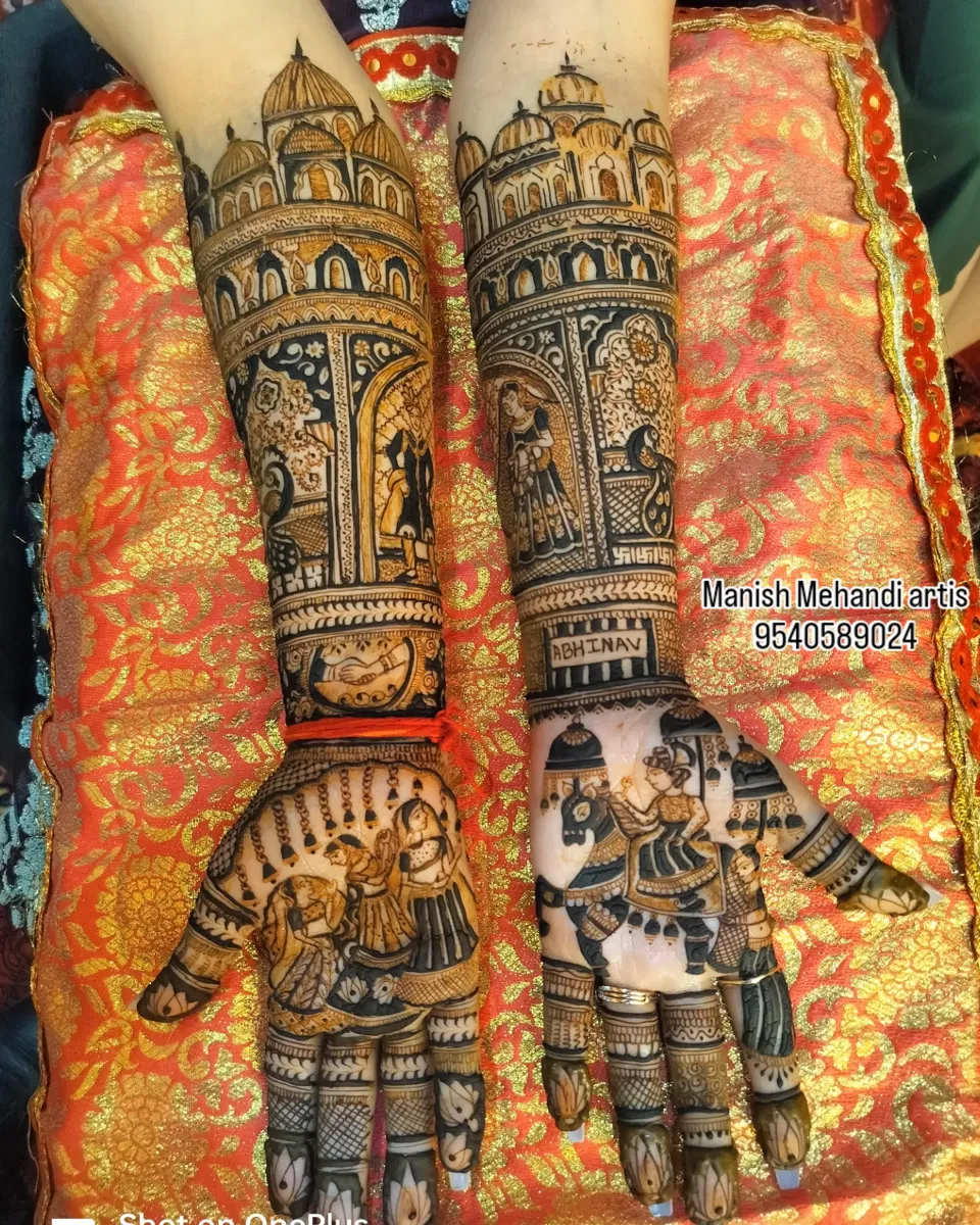 Bridal Indian Full Hand Mehndi Design with Figures