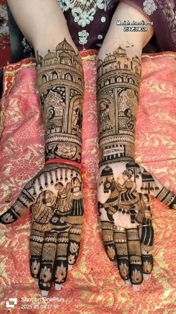 Bridal Indian Full Hand Mehndi Design with Figures (15)