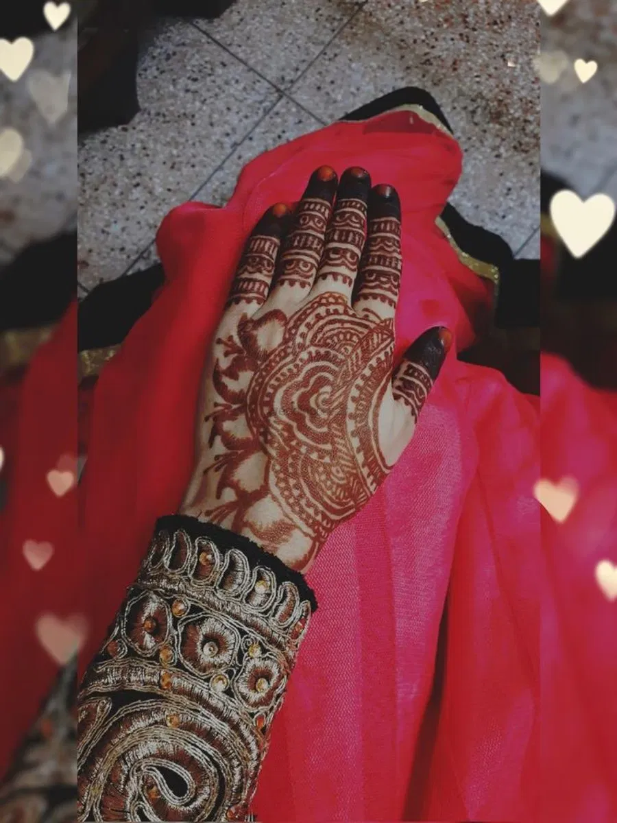 Back Hand Mehndi Design with Hearts