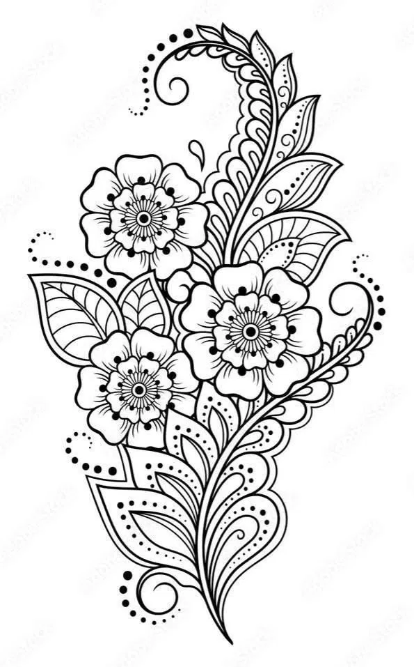 Simple Mehndi Design with Flowers, Lotus and Moon