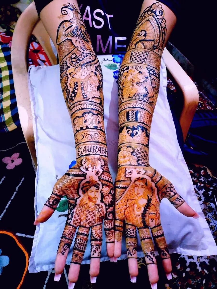 Front Hand Mehndi Design with Figures