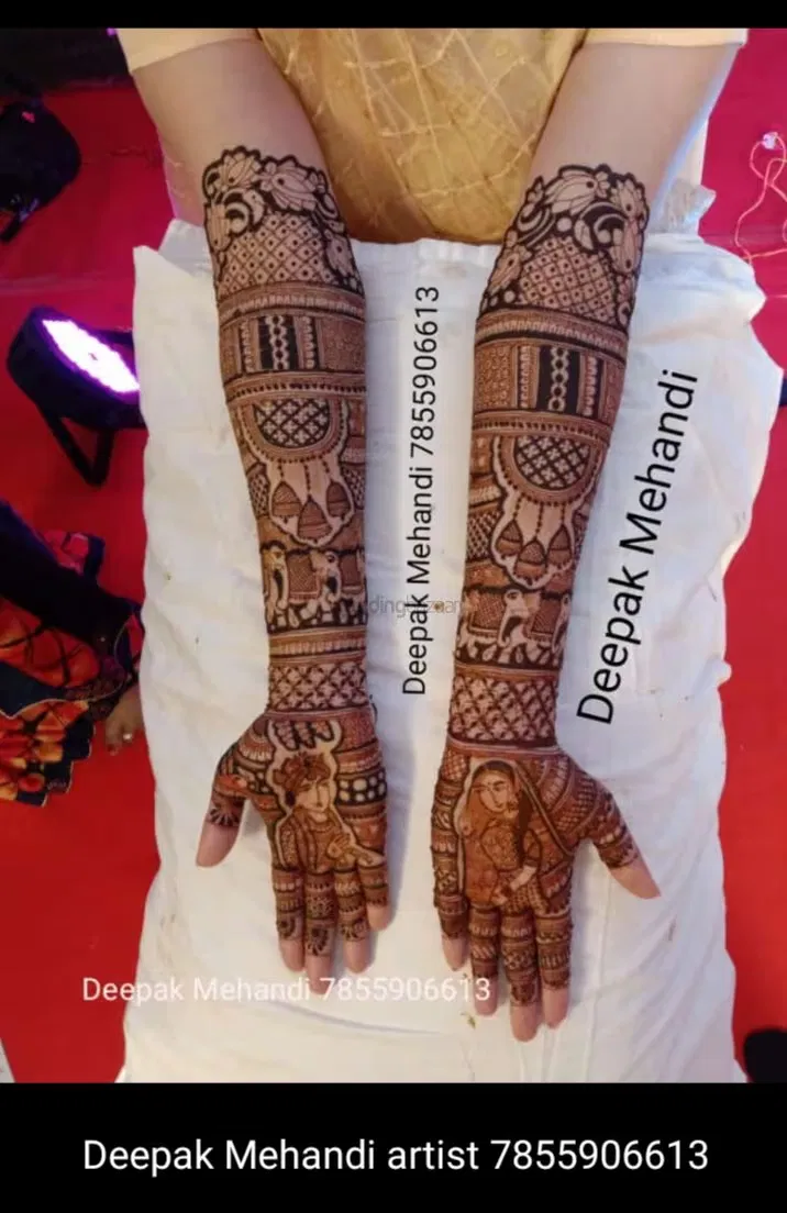 Heavy Full Hand Mehndi Design with Figures, Hearts and Peacock (2)