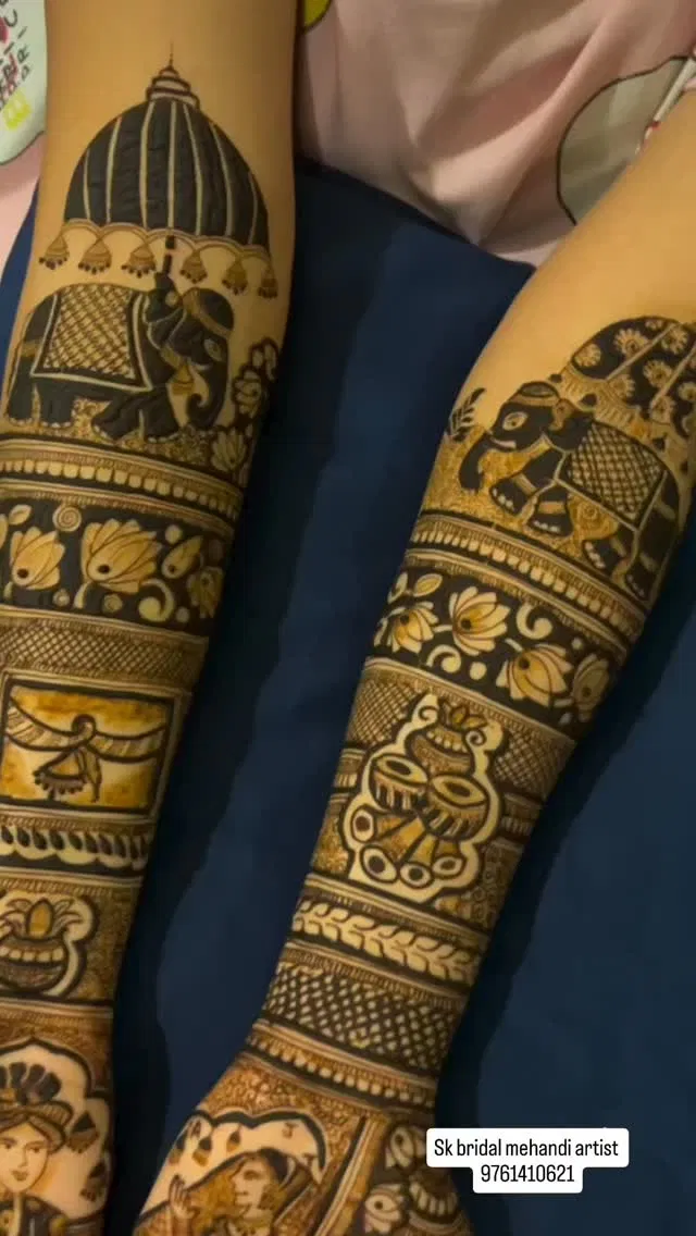 Aesthetic Bridal Full Hand Mehndi Design with Figures (10)