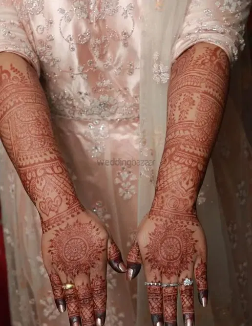 Full Hand Mehndi Design with Gol Tikki, Figures and Hearts