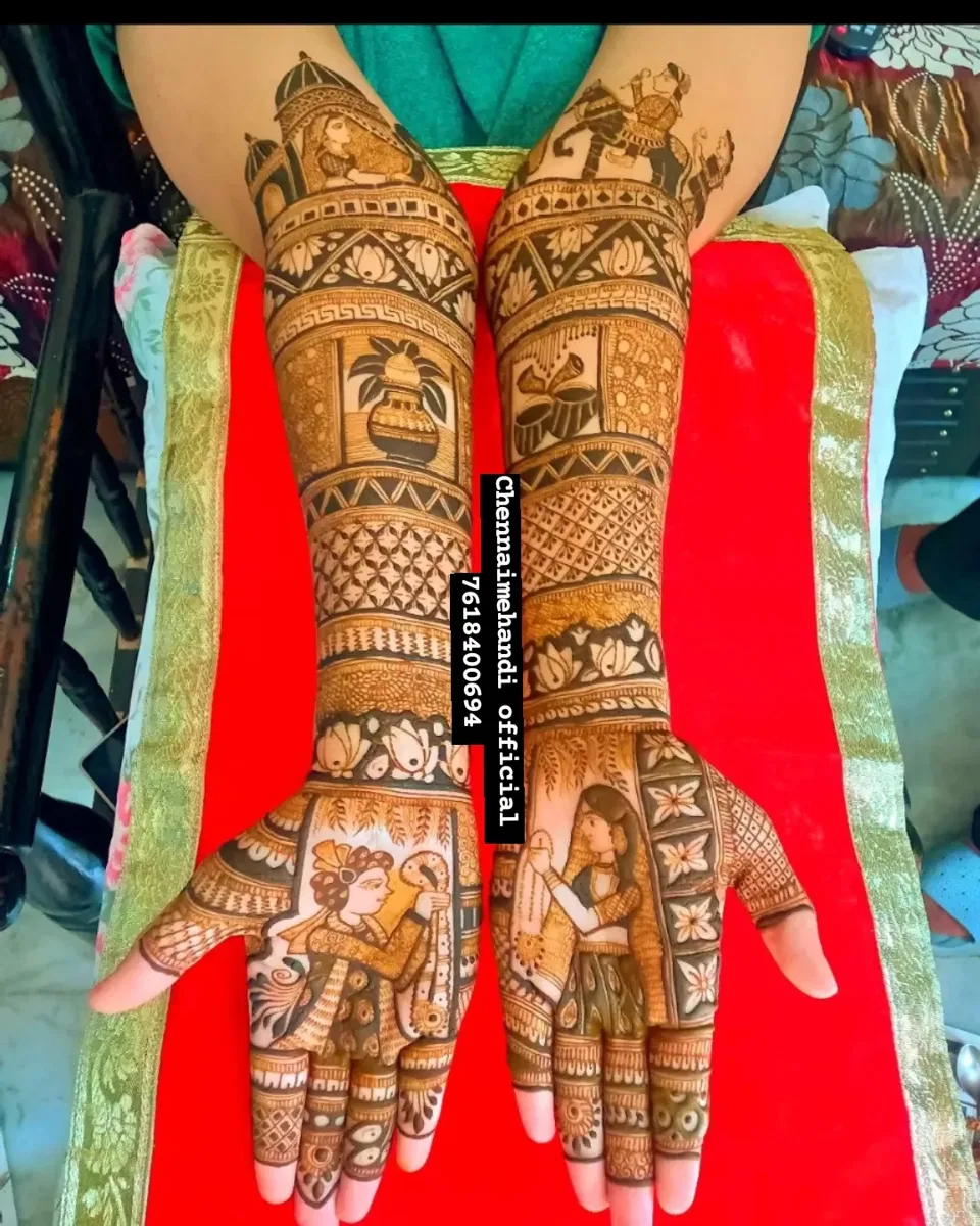 Bridal Front Hand Mehndi Design with Figures (40)