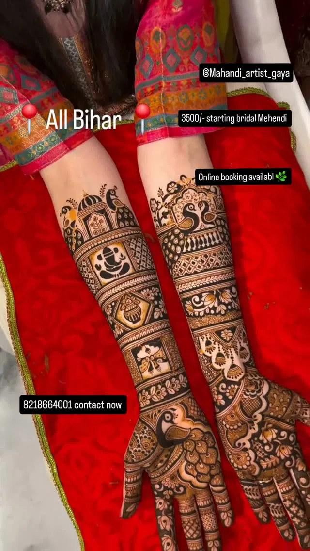 Arabic Front Hand Mehndi Design with Figures, Hearts and Peacock