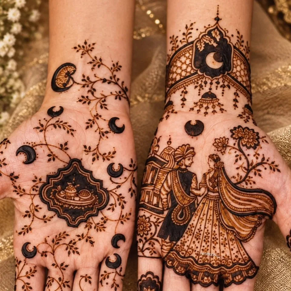 Mehndi Design with Figures and Moon