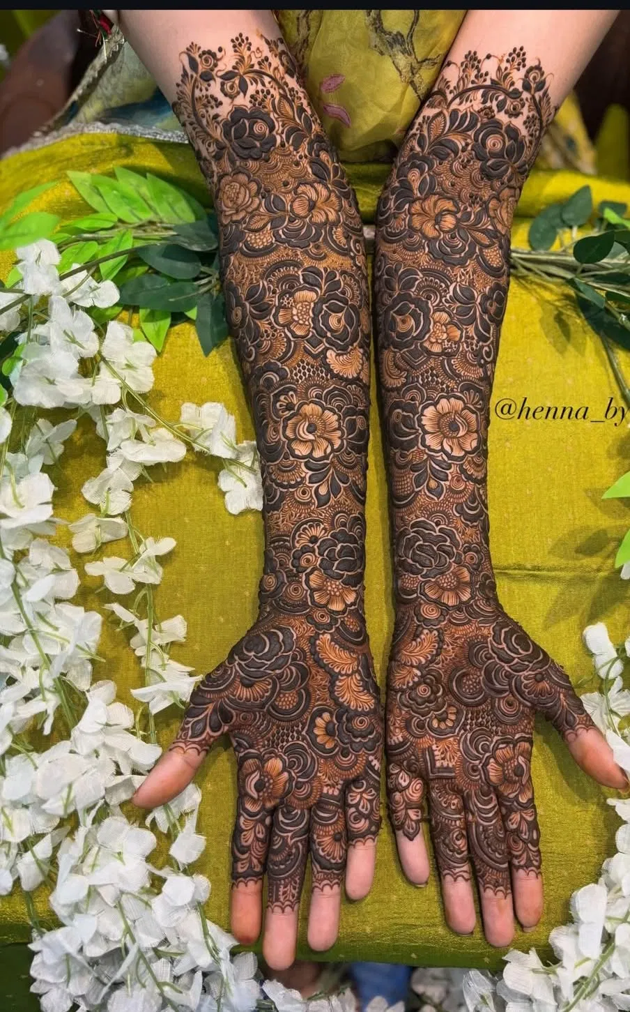 Arabic Bridal Arm Mehndi Design with Figures and Flowers