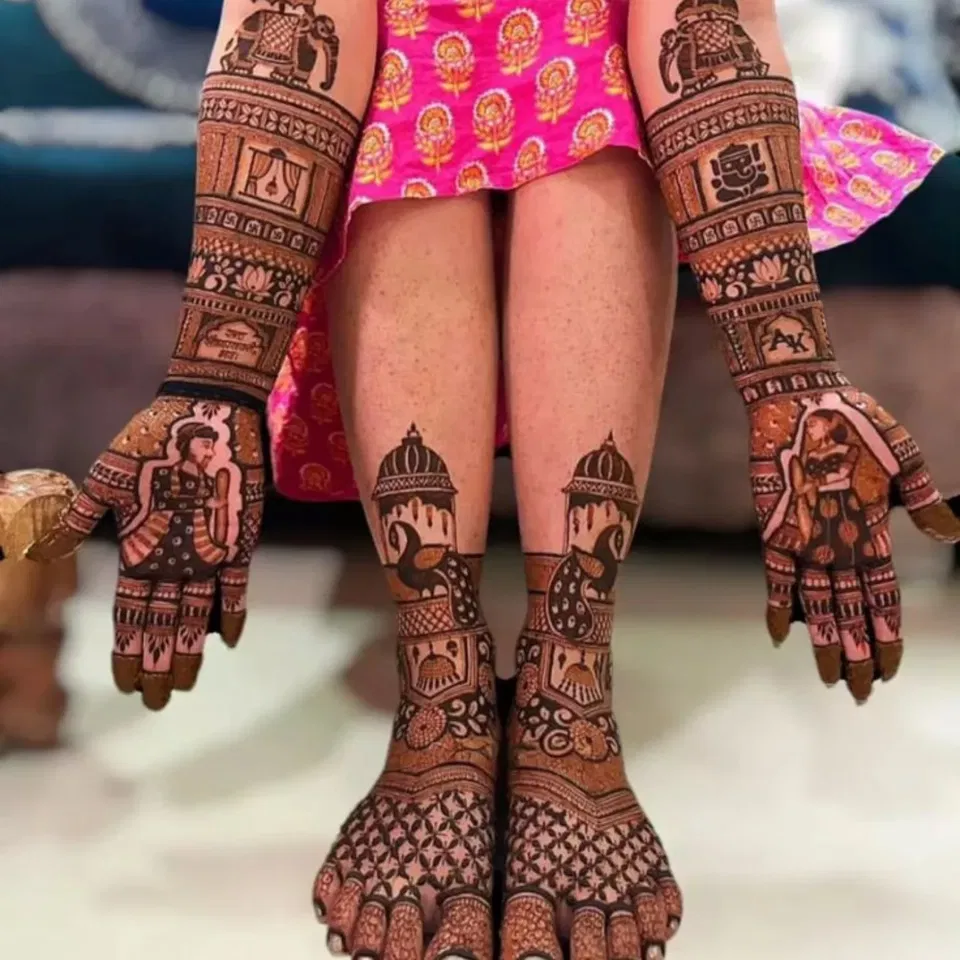 Front Hand Mehndi Design with Figures