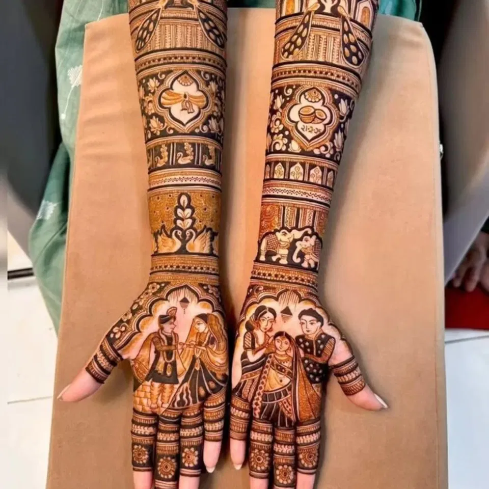 Full Hand Mehndi Design with Figures (2)