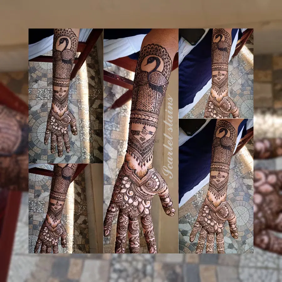 Front Hand Mehndi Design with Figures and Hearts