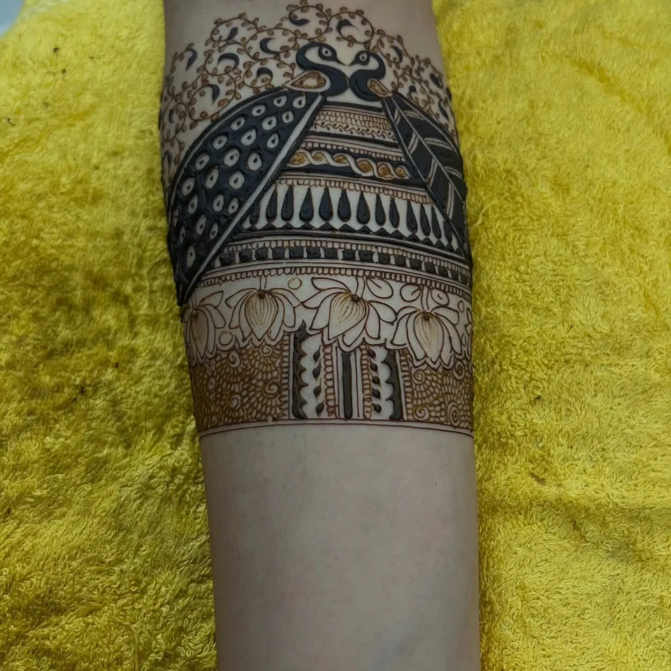Full Hand Mehndi Design with Lotus and Peacock