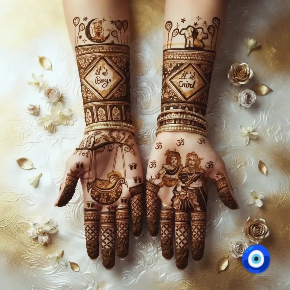 Front Hand Mehndi Design with Figures