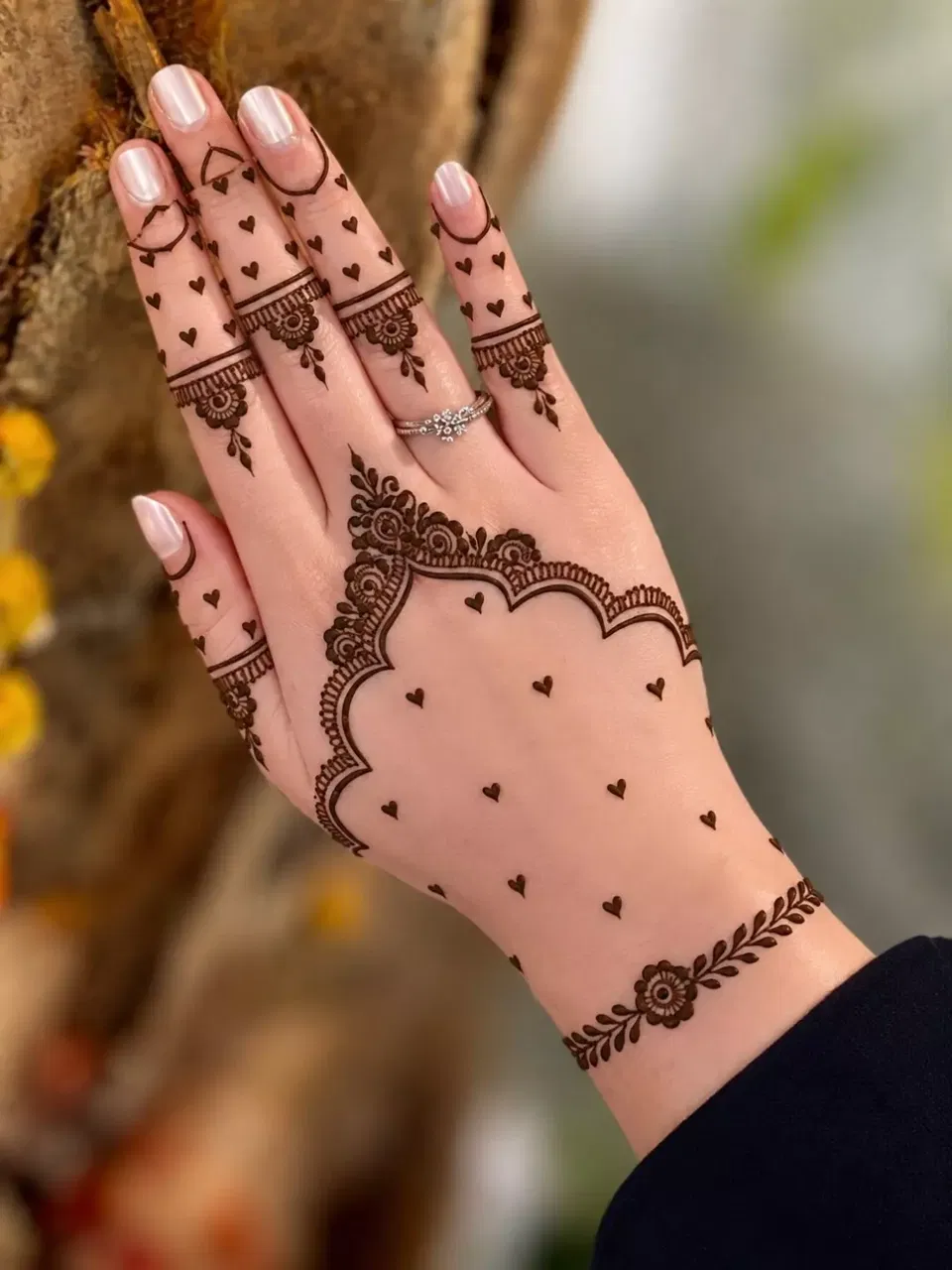 Simple Front Hand Mehndi Design with Hearts